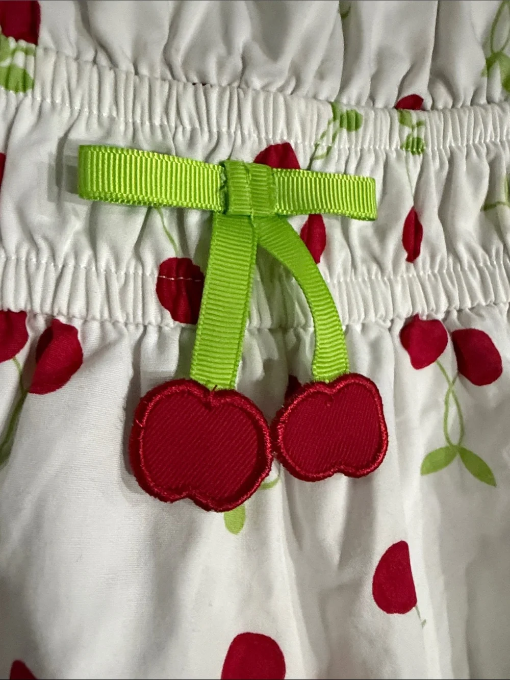 Gymboree White Sundress with Red Cherry Print and Green Accents girls 6